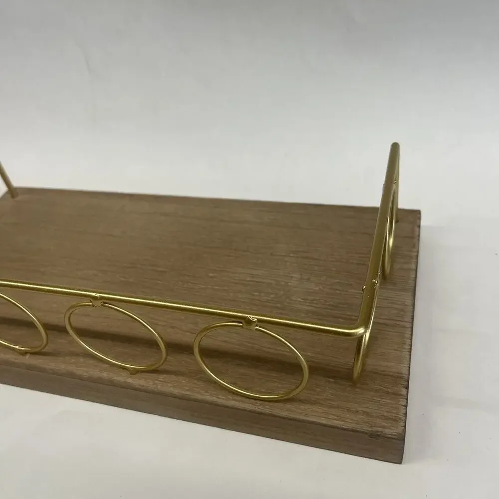 New View Circle Gold Rim Floating Shelf Light Wash Gold Wooden Base Easy Mount